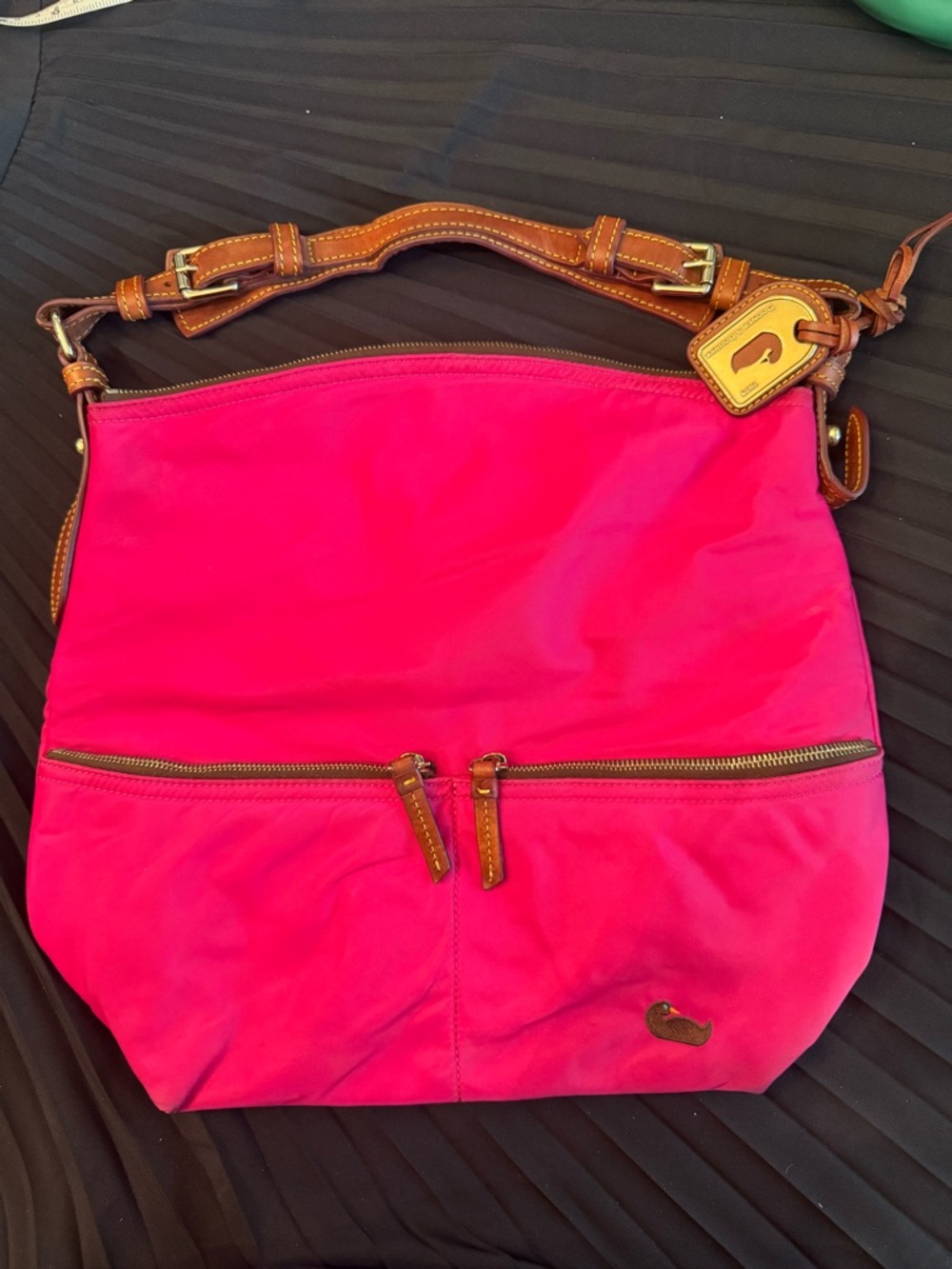 Dooney & Bourke Hot Pink Nylon Wayfarer Shoulder Bag with Leather Trim